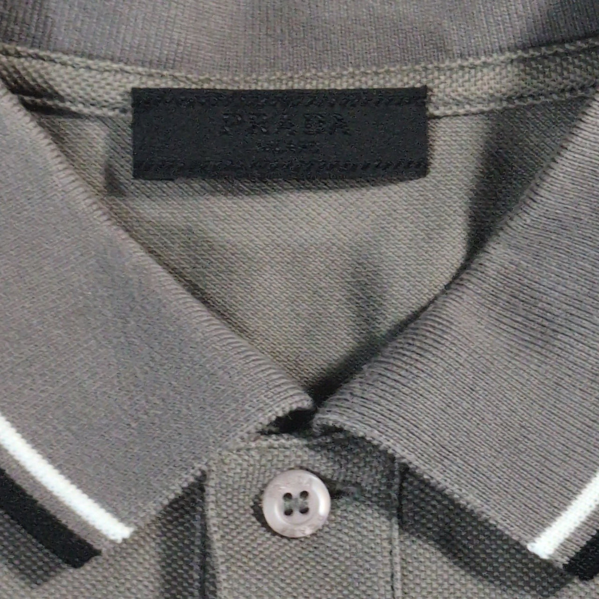 PRADA Gray Rubber Logo Polo Size M