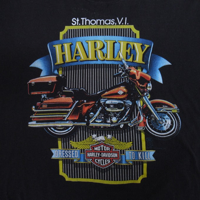 HARLEY-DAVIDSON 80s "HIT ME" Print T-Shirt Black Size XL