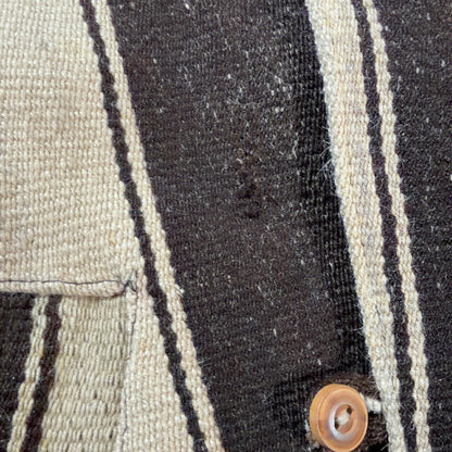 VINTAGE Striped Blanket Wood Button Jacket Brown