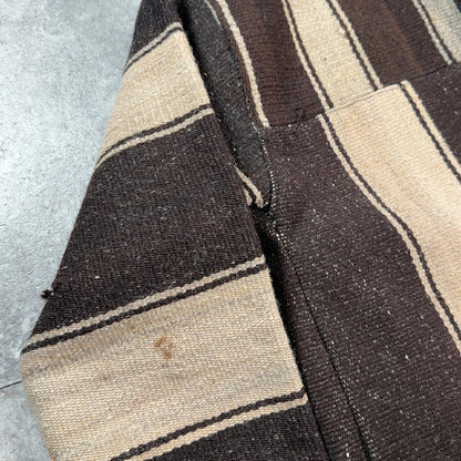 VINTAGE Striped Blanket Wood Button Jacket Brown