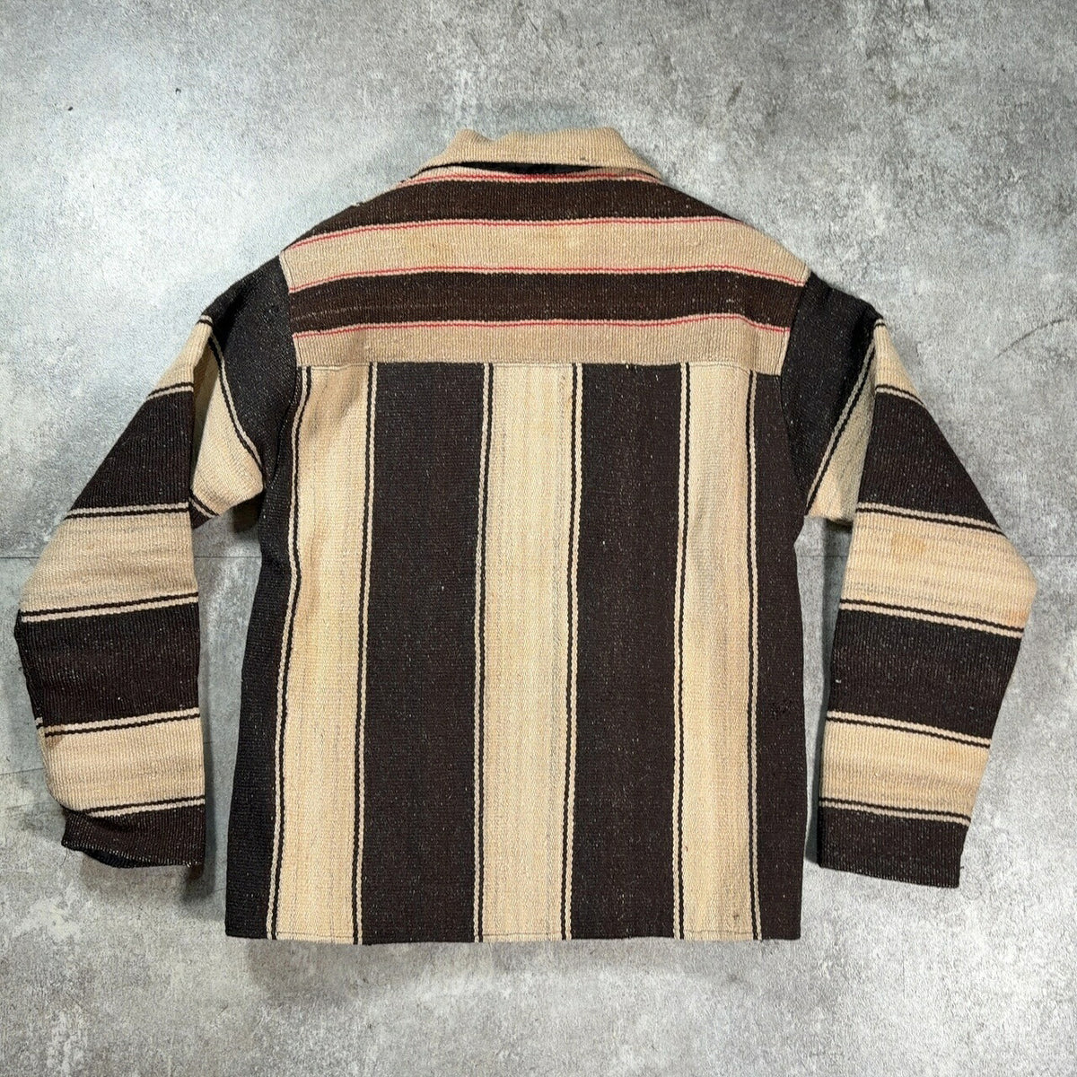 VINTAGE Striped Blanket Wood Button Jacket Brown