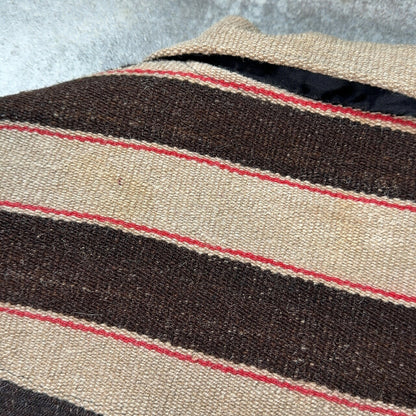 VINTAGE Striped Blanket Wood Button Jacket Brown