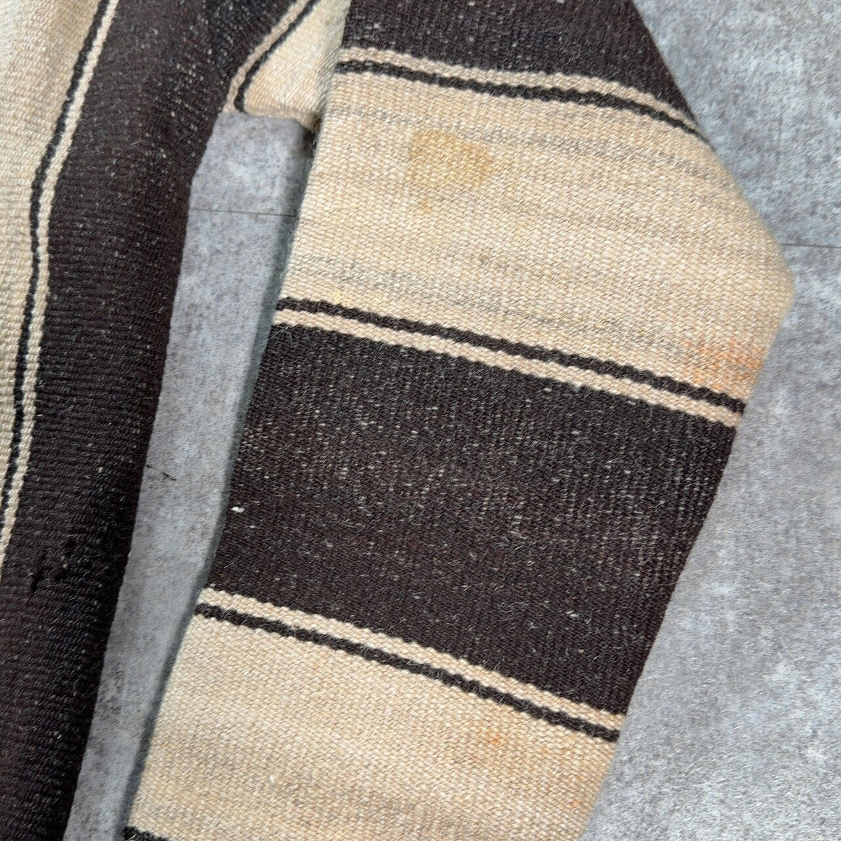 VINTAGE Striped Blanket Wood Button Jacket Brown