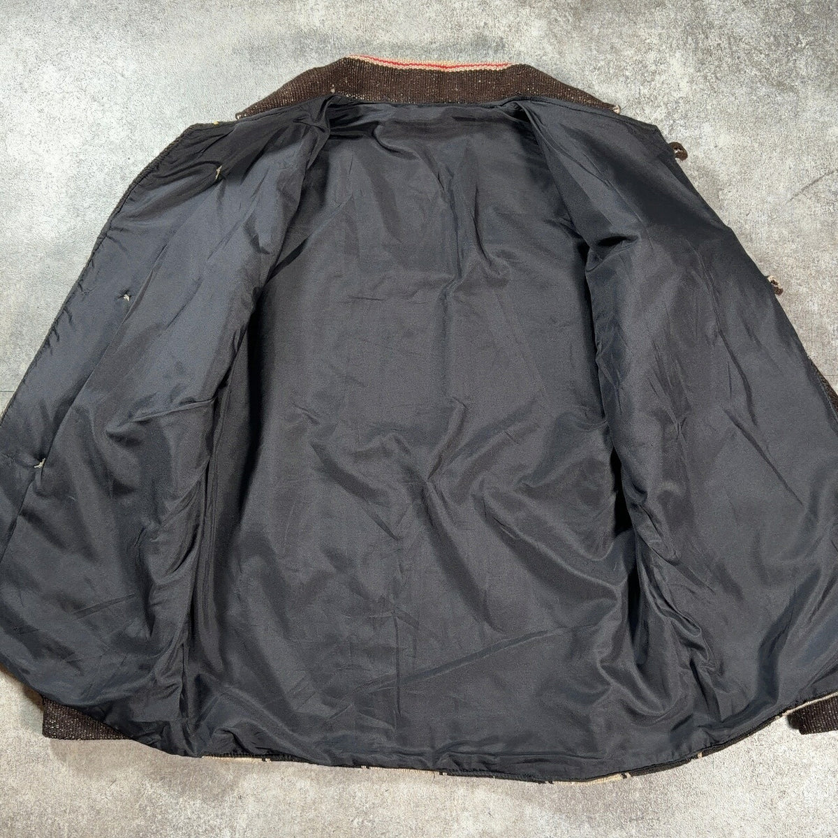 VINTAGE Striped Blanket Wood Button Jacket Brown