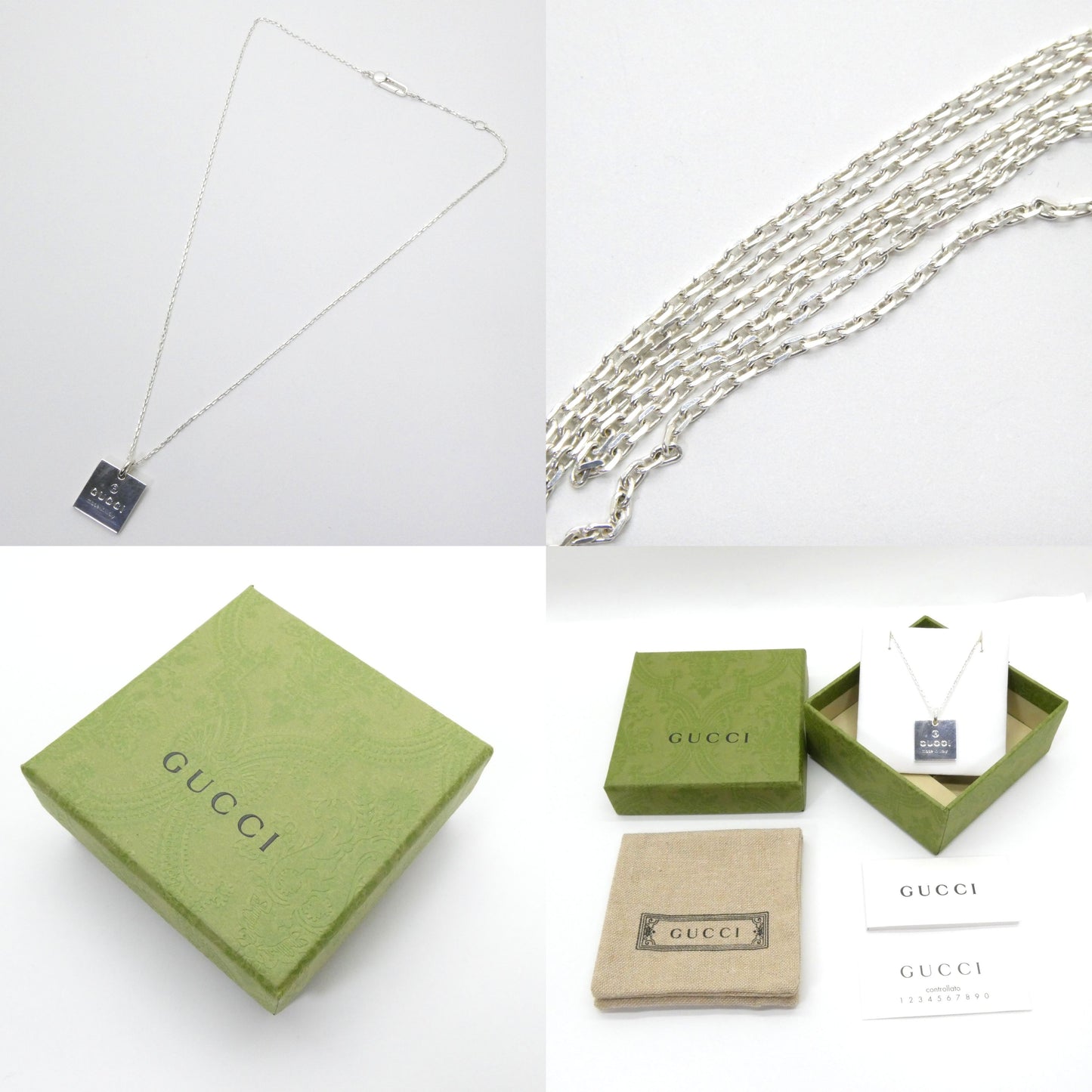 GUCCI Small Square Plate Silver Necklace Size ONE SIZE