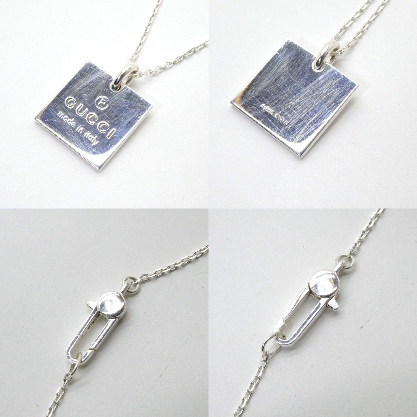 GUCCI Small Square Plate Silver Necklace Size ONE SIZE