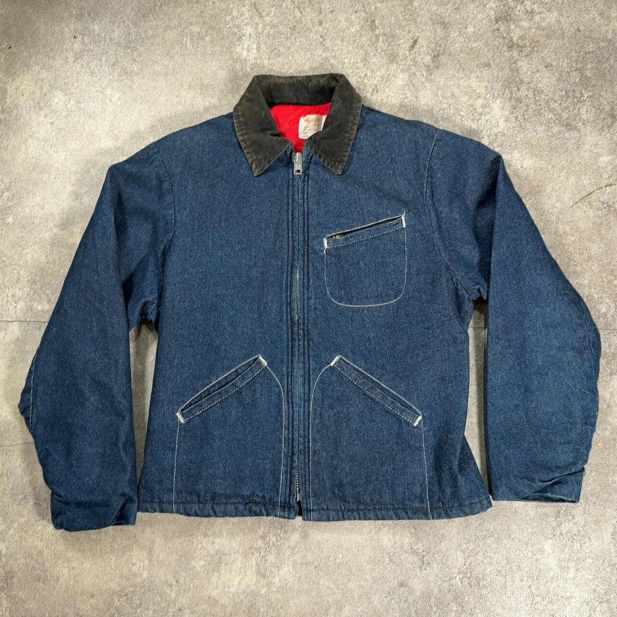 KEY KEY 80s Blue Corduroy Collar Denim Jacket Size 40