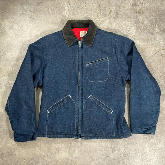 KEY KEY 80s Blue Corduroy Collar Denim Jacket Size 40