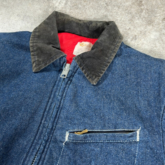 KEY KEY 80s Blue Corduroy Collar Denim Jacket Size 40