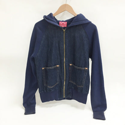 EVISU Denim Panel Zip Hoodie Navy Size 34