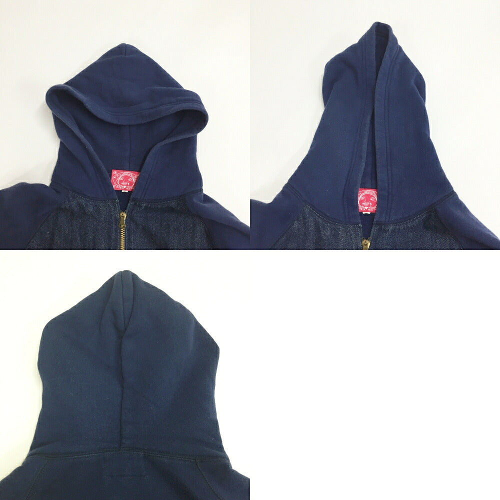 EVISU Denim Panel Zip Hoodie Navy Size 34
