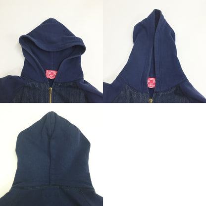 EVISU Denim Panel Zip Hoodie Navy Size 34