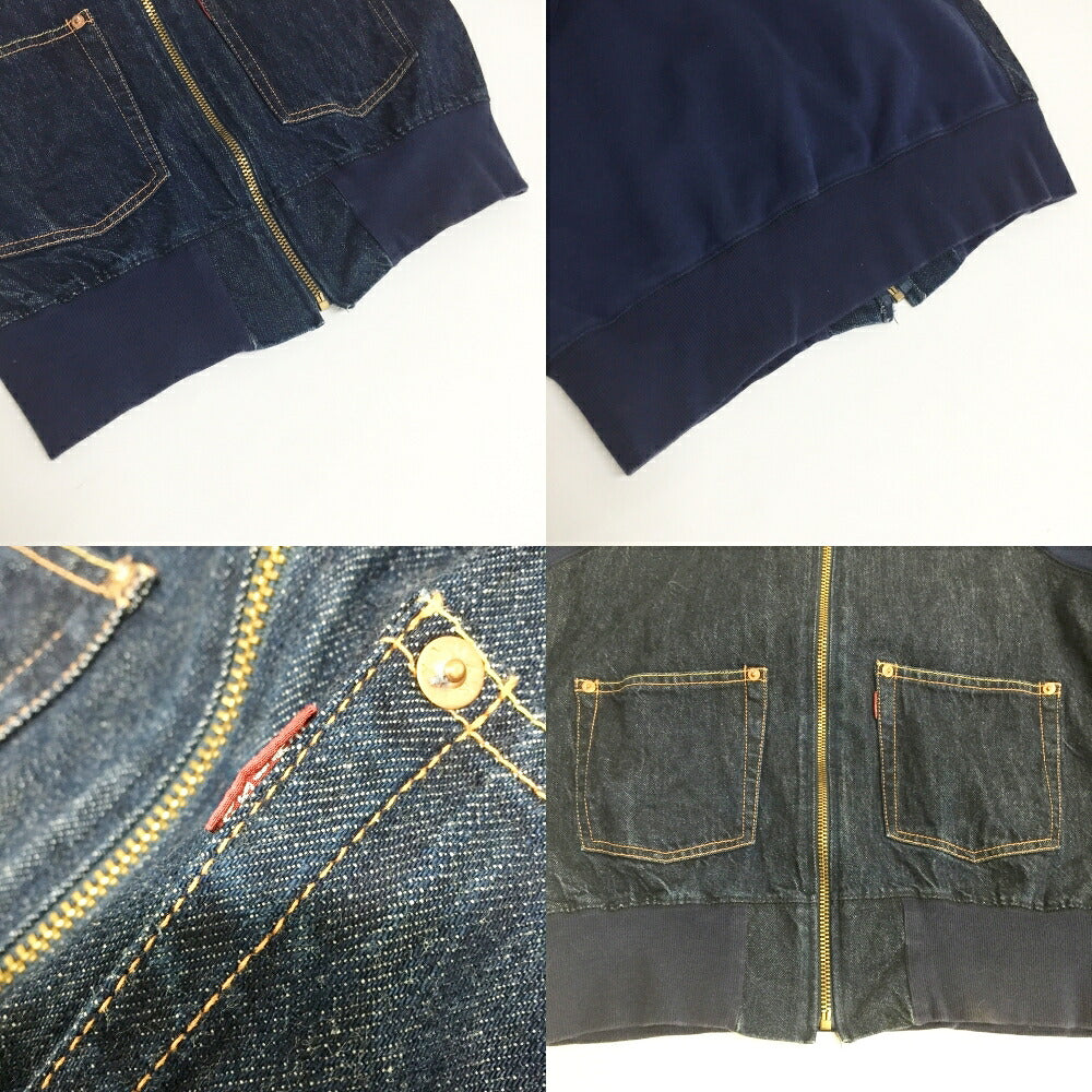 EVISU Denim Panel Zip Hoodie Navy Size 34