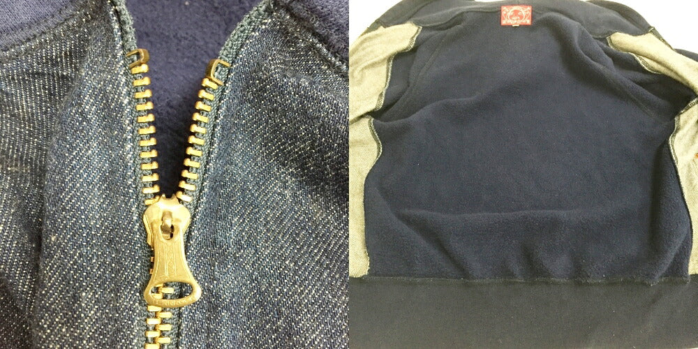 EVISU Denim Panel Zip Hoodie Navy Size 34