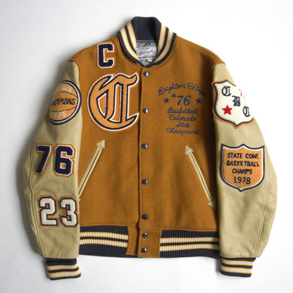 Whitesville Embellished leather-sleeved varsity Size 38