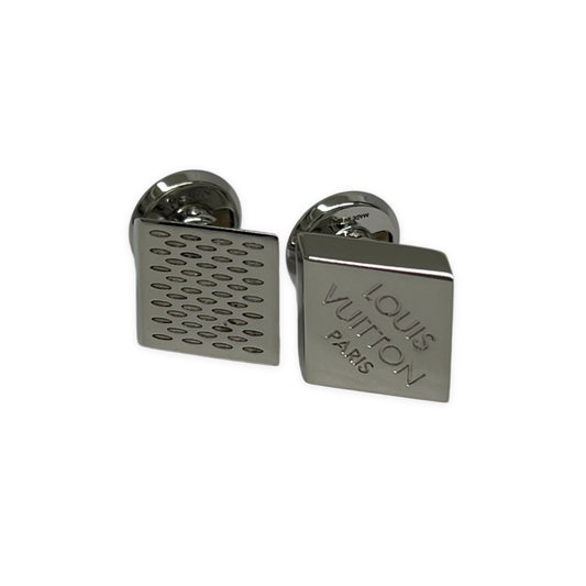 LOUIS VUITTON Damier Silver Cufflinks Made in Italy