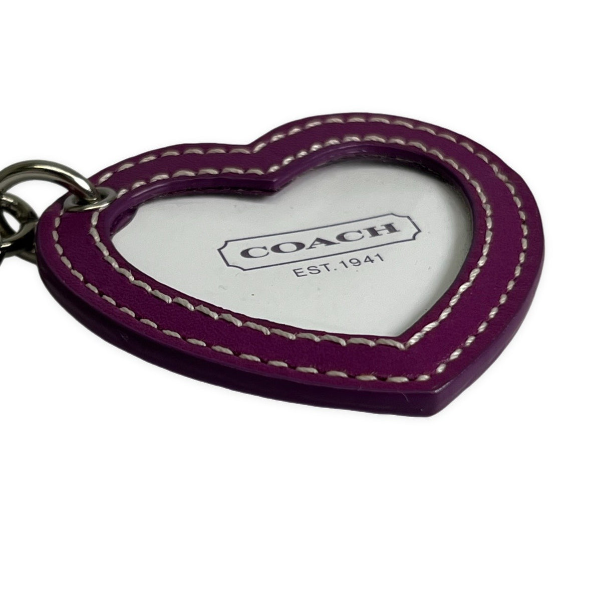 COACH Heart Photo Frame Leather Bag Charm Purple
