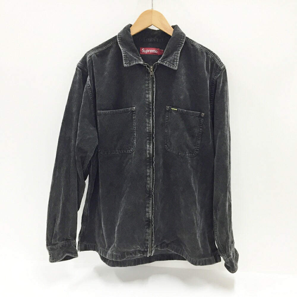 Supreme Washed Corduroy Zip Up Long Shirt Black Size L