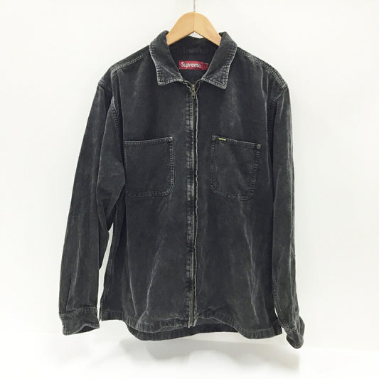 Supreme Washed Corduroy Zip Up Long Shirt Black Size L
