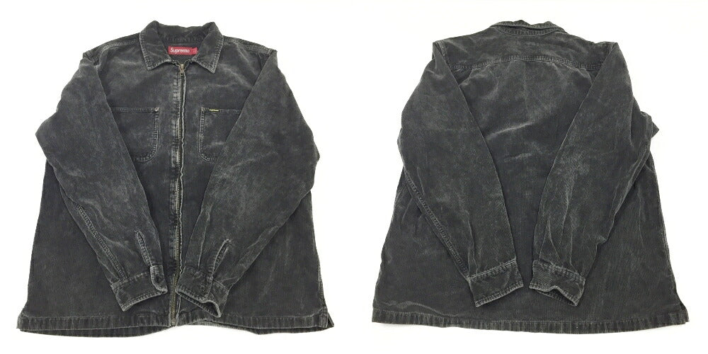 Supreme Washed Corduroy Zip Up Long Shirt Black Size L