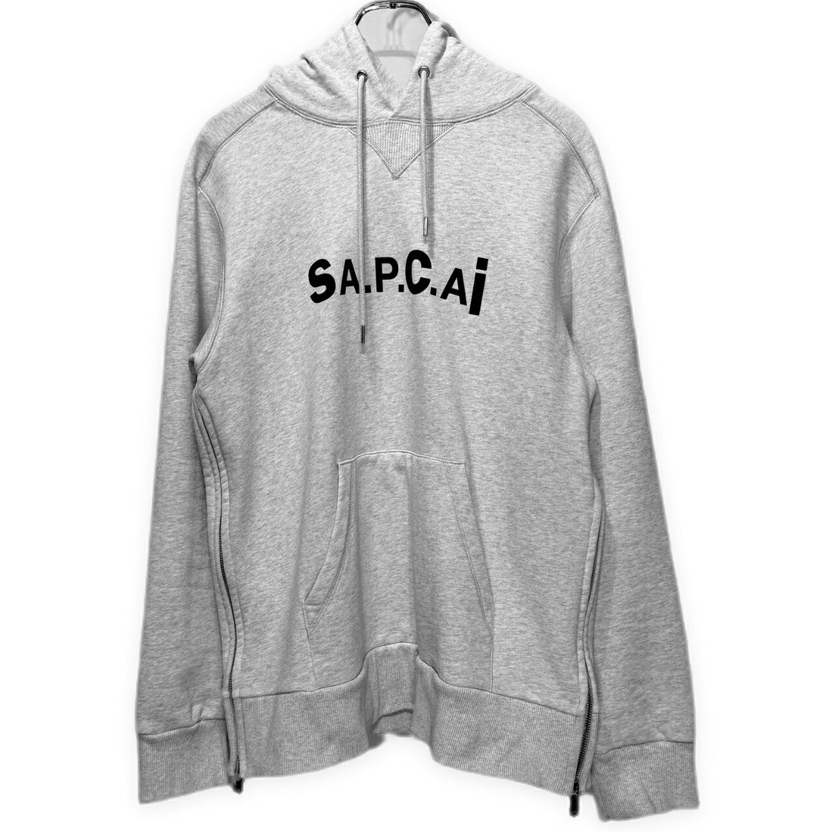 A.P.C x sacai 21SS Side Zip Logo Print Hoodie Gray Size M