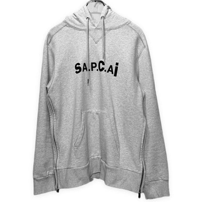 A.P.C x sacai 21SS Side Zip Logo Print Hoodie Gray Size M