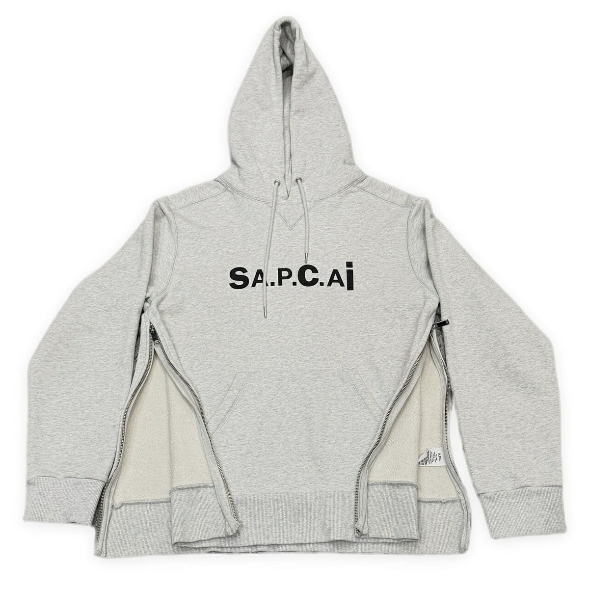 A.P.C x sacai 21SS Side Zip Logo Print Hoodie Gray Size M