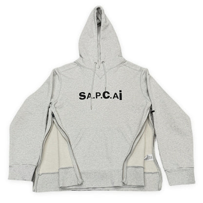 A.P.C x sacai 21SS Side Zip Logo Print Hoodie Gray Size M