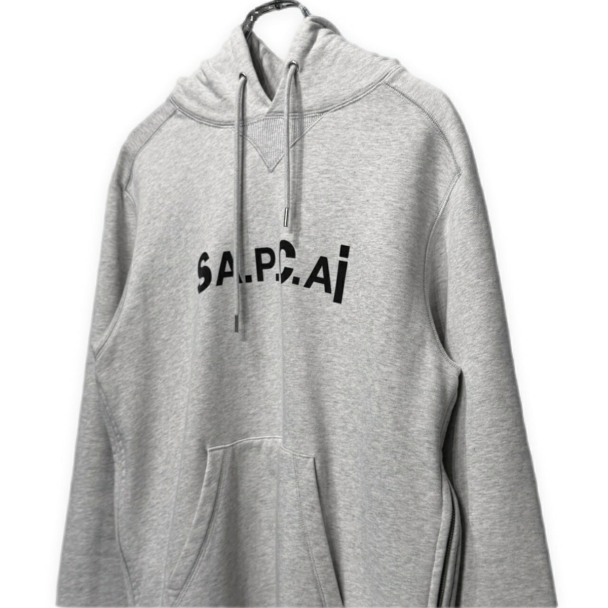 A.P.C x sacai 21SS Side Zip Logo Print Hoodie Gray Size M