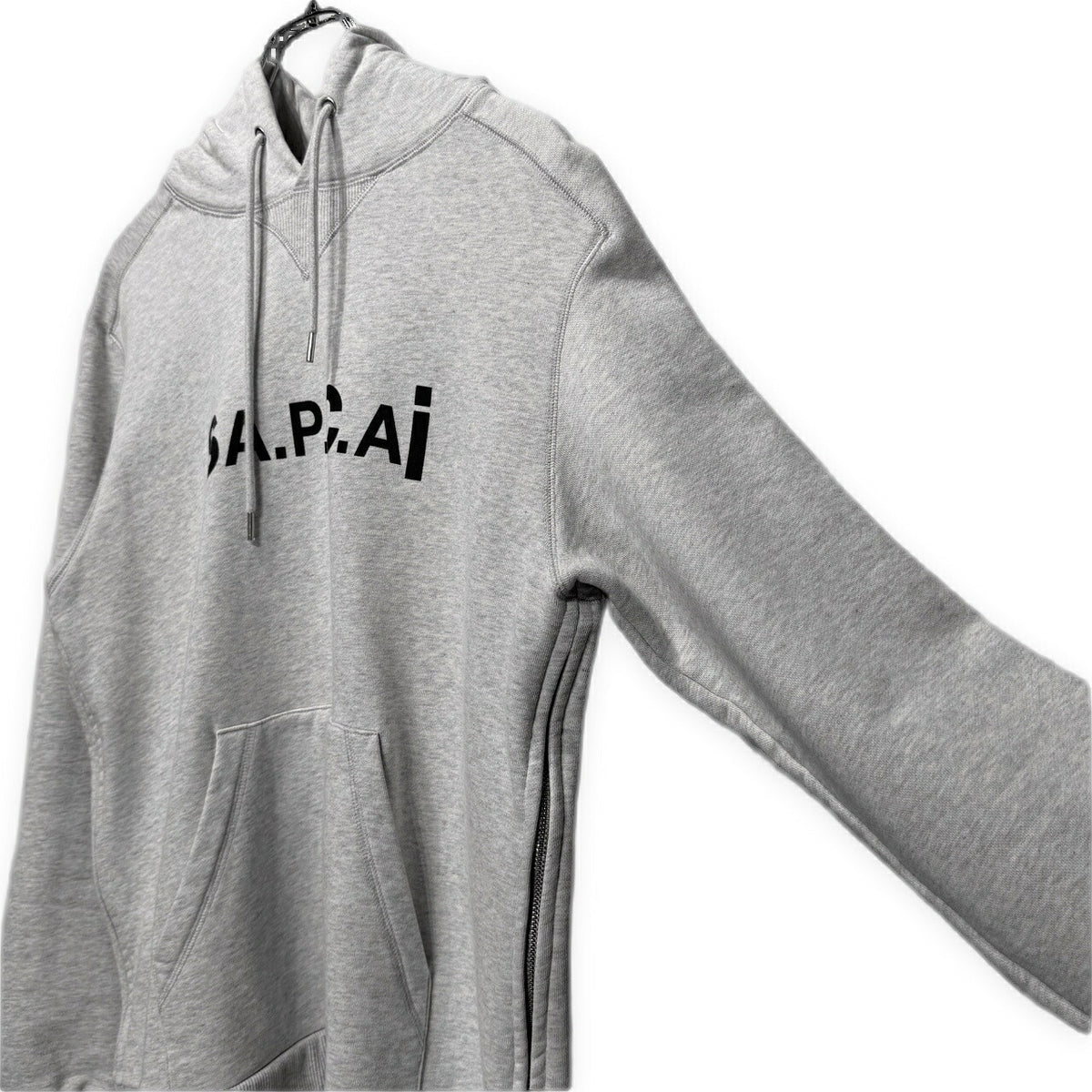 A.P.C x sacai 21SS Side Zip Logo Print Hoodie Gray Size M
