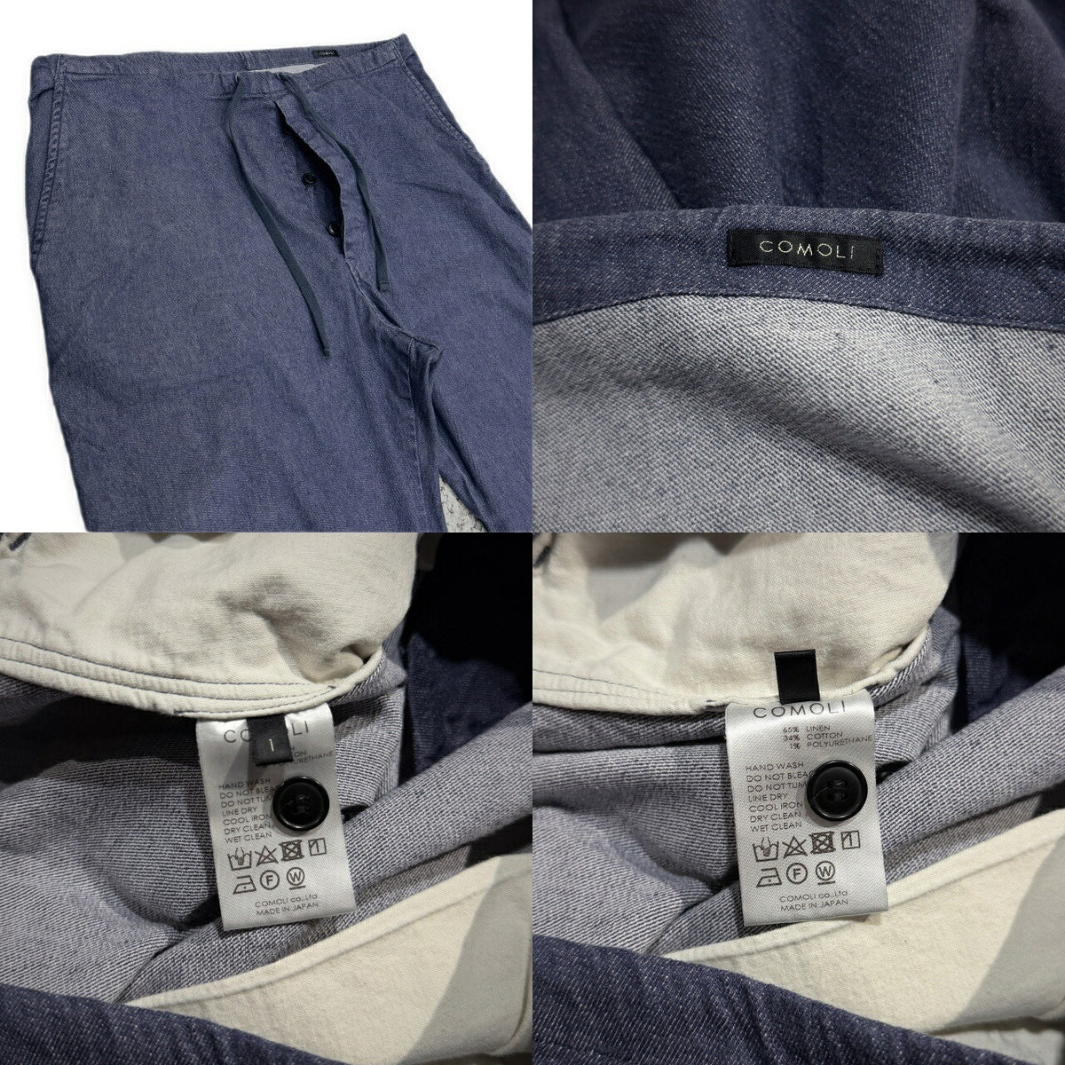 COMOLI 21SS Linen Cotton Drawstring Pants Navy Size 1