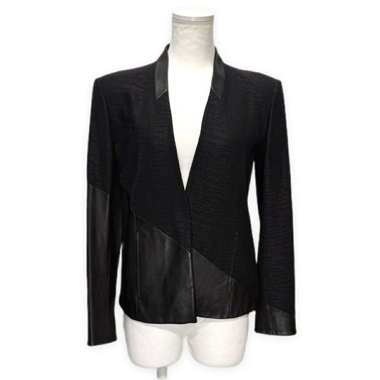 HELMUT LANG Jacquard Leather Collarless Jacket Black Size 0