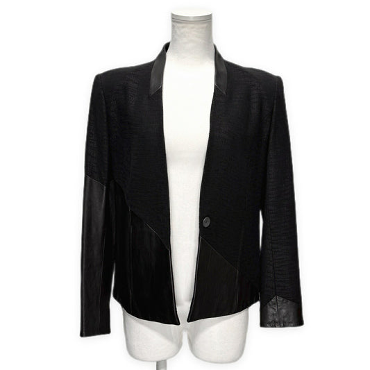 HELMUT LANG Jacquard Leather Collarless Jacket Black Size 0