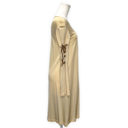 JPG PARIS Flare Sleeve Logo Print Rayon Dress Beige Size S