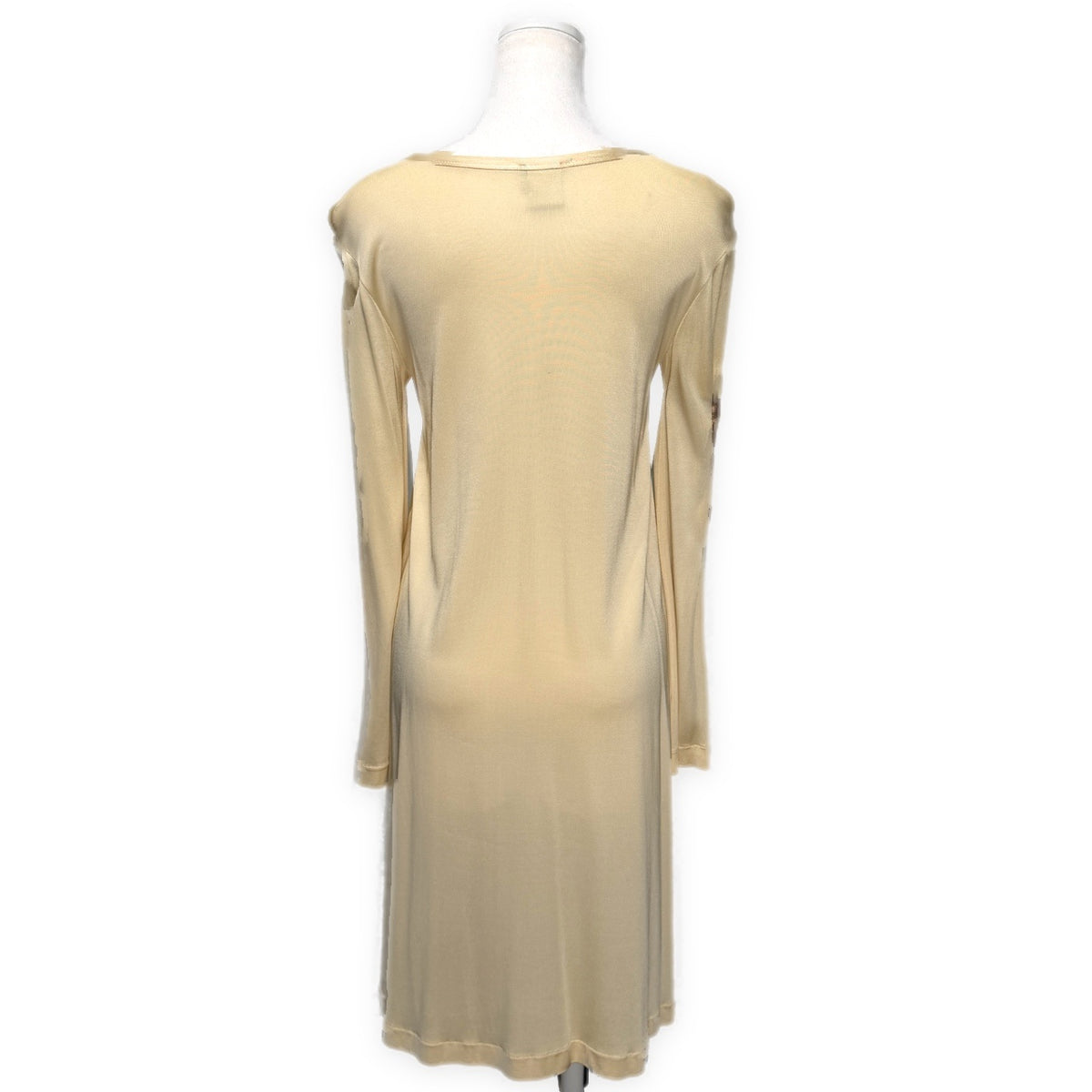 JPG PARIS Flare Sleeve Logo Print Rayon Dress Beige Size S