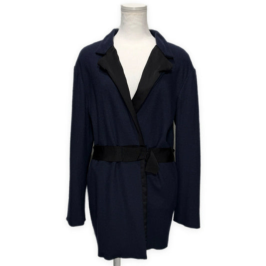 LANVIN Wool Blend Waist Ribbon Jacket Navy Size 34