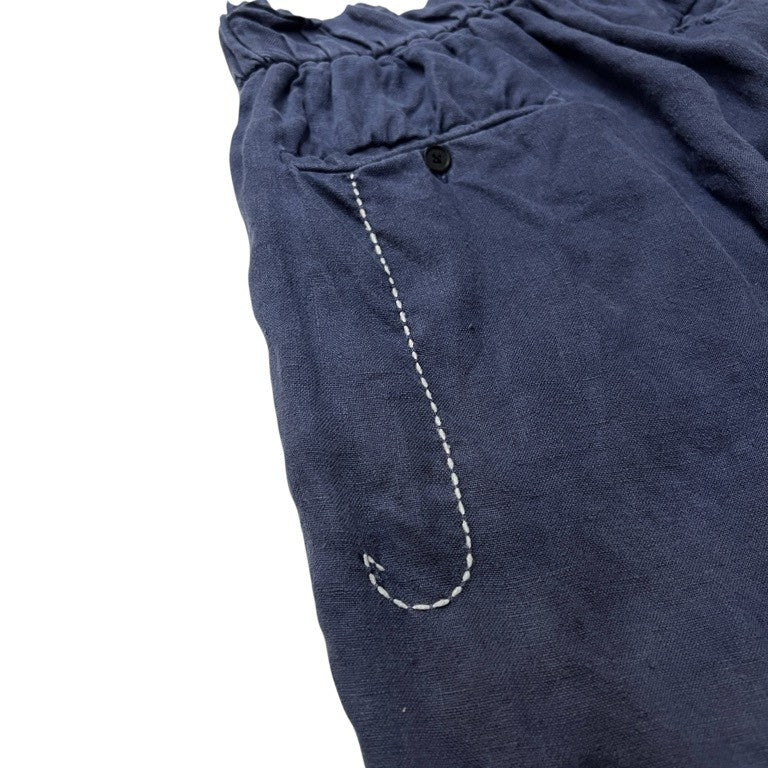 DASHIEL BRAHMANN Sashiko Embroidery Linen Pants Blue Size S