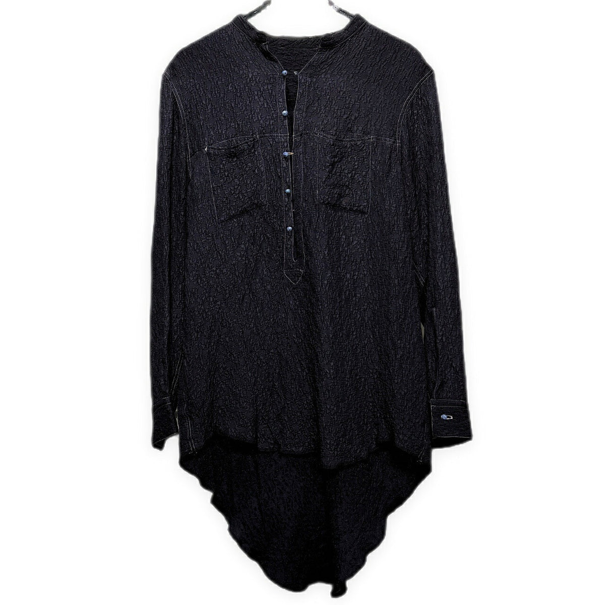 OAR Silk Rayon Band Collar Pullover Shirt Navy