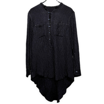 OAR Silk Rayon Band Collar Pullover Shirt Navy