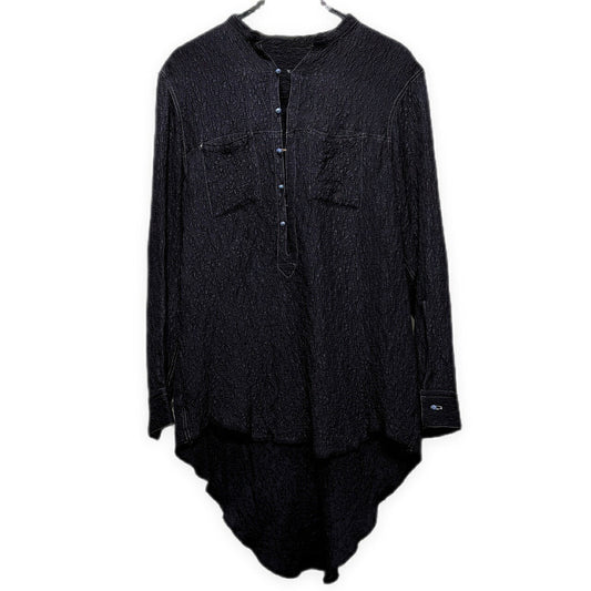 OAR Silk Rayon Band Collar Pullover Shirt Navy