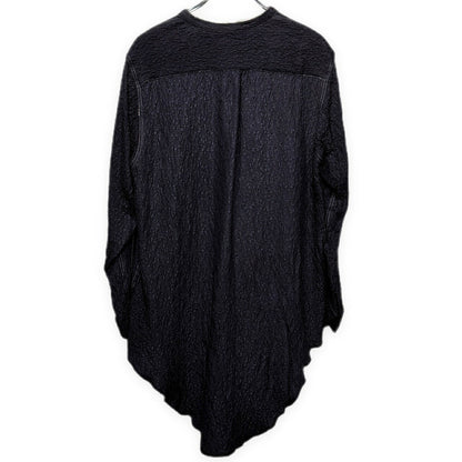 OAR Silk Rayon Band Collar Pullover Shirt Navy
