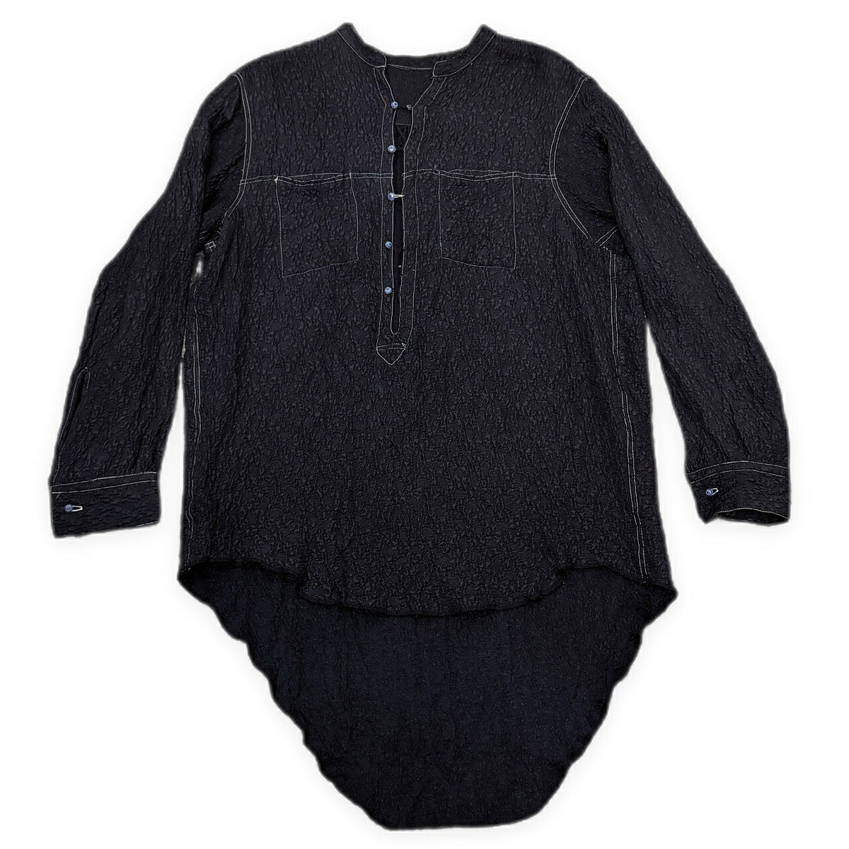 OAR Silk Rayon Band Collar Pullover Shirt Navy