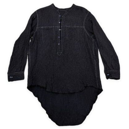 OAR Silk Rayon Band Collar Pullover Shirt Navy