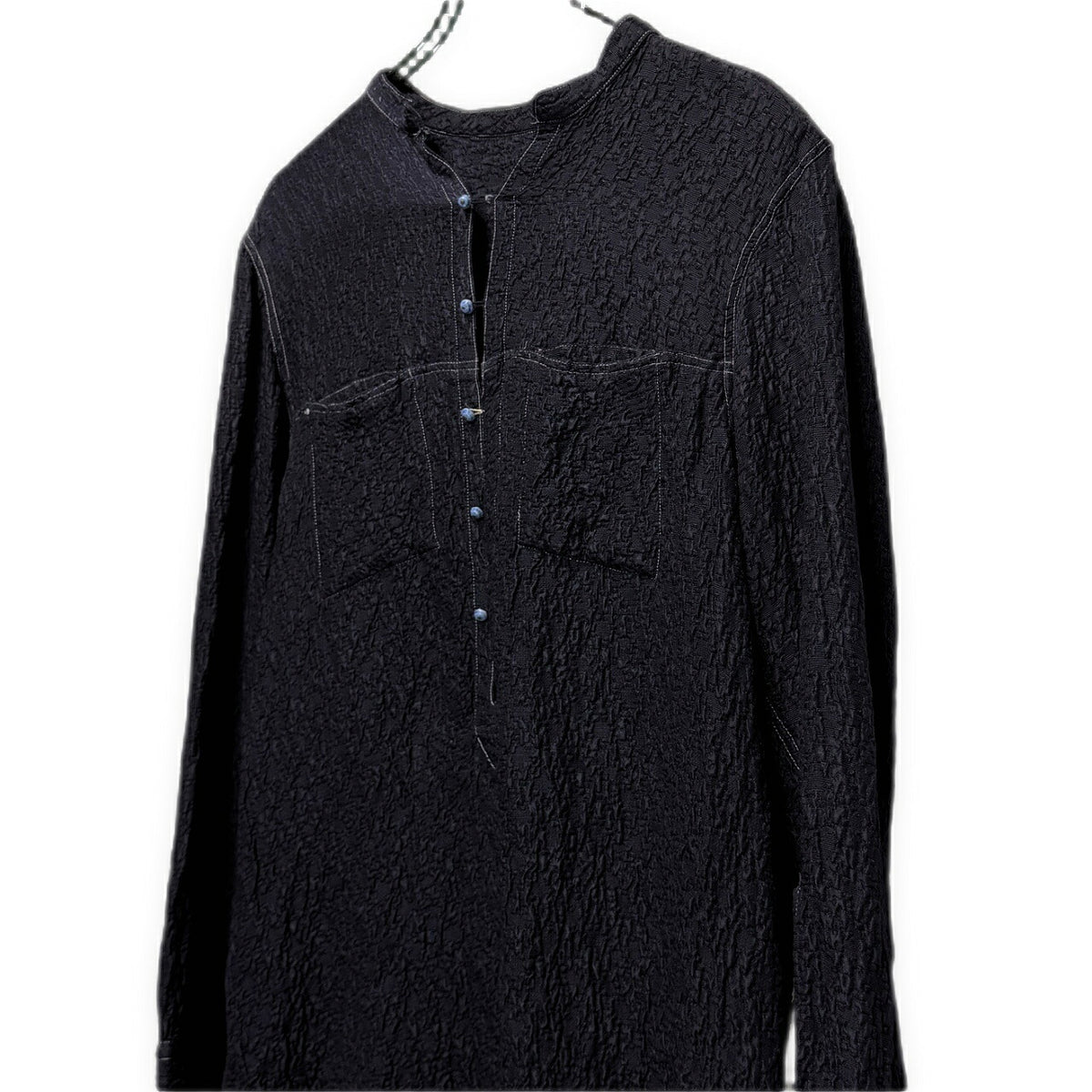 OAR Silk Rayon Band Collar Pullover Shirt Navy