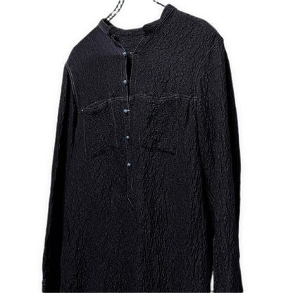 OAR Silk Rayon Band Collar Pullover Shirt Navy
