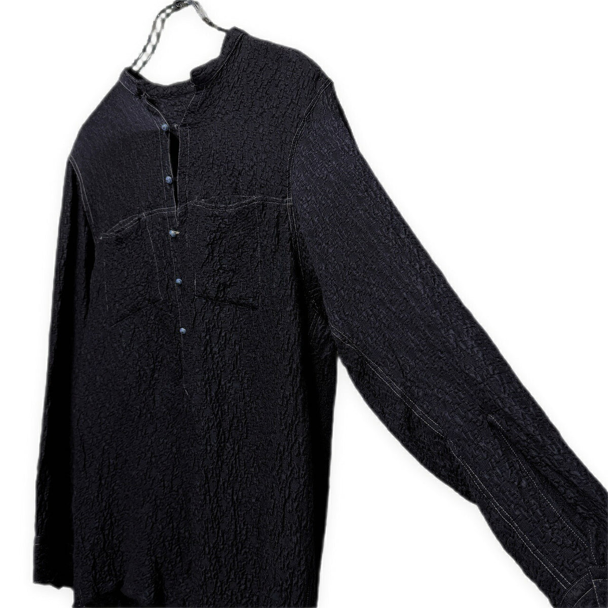 OAR Silk Rayon Band Collar Pullover Shirt Navy