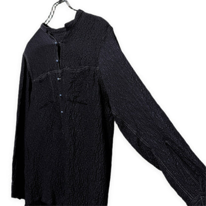 OAR Silk Rayon Band Collar Pullover Shirt Navy