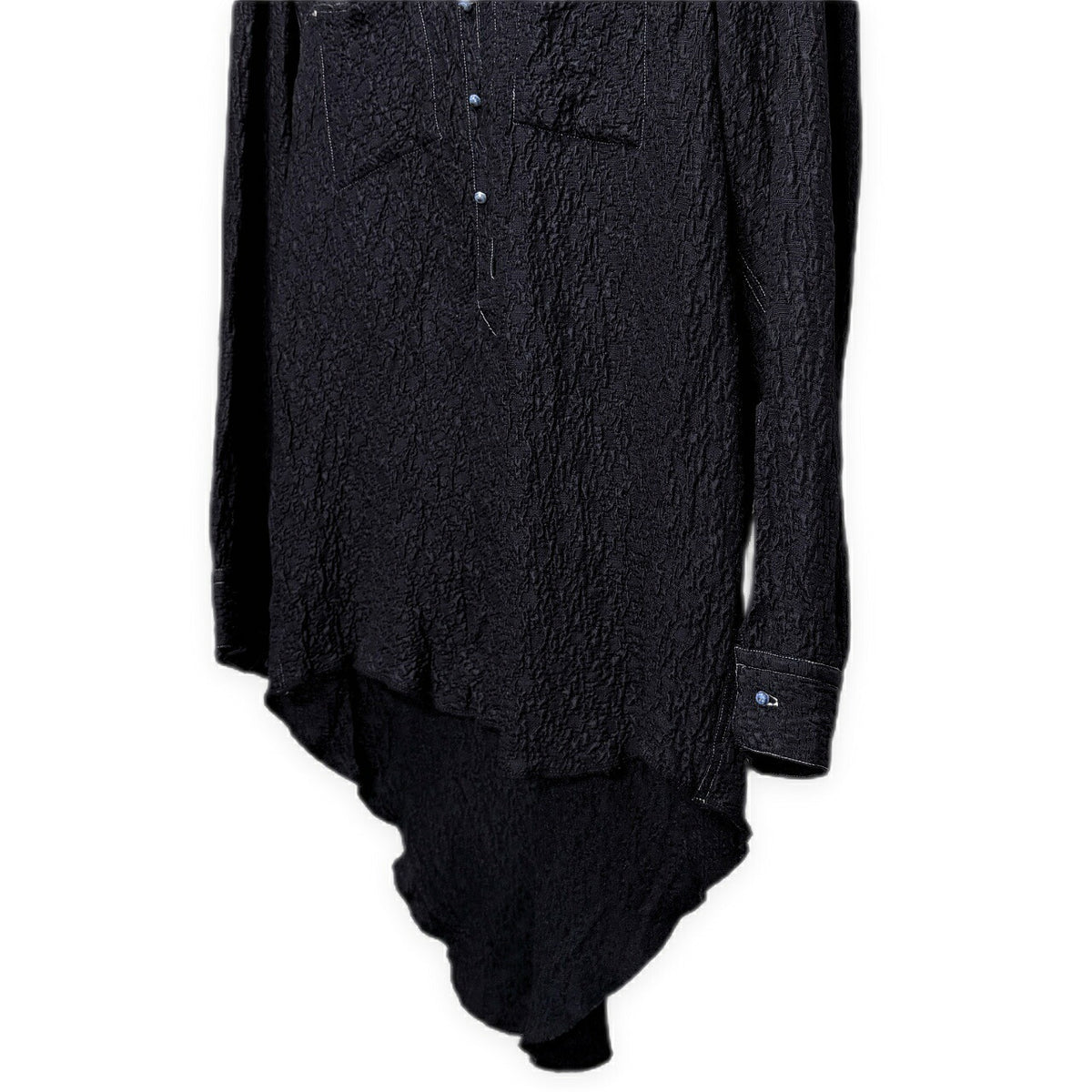 OAR Silk Rayon Band Collar Pullover Shirt Navy