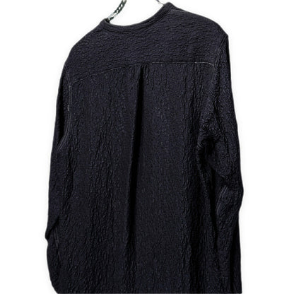 OAR Silk Rayon Band Collar Pullover Shirt Navy