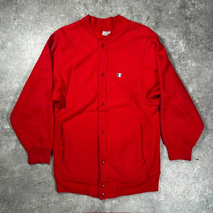 Champion 80s Reverse Weave Snap Sweat Cardigan Red Sweatshirt Size SMALL